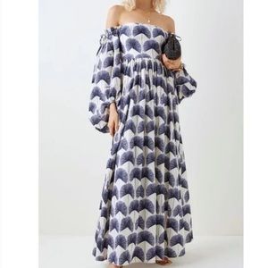 Agua Bendita Alheli Palma Mangle Noche Floral Cotton Maxi Dress Blue Palm